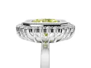 Halo Engagement Ring Setting for Fancy Yellow Radiant Cut Center with Milgrain Bezel Rim, Plain Band and Prong Head in Platinum
