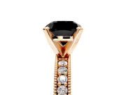 Milgrain Pave Engagement Ring Setting for Fancy Black Cushion Cut Center with Accent Band and Prong Head in Rose Gold
