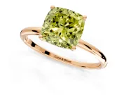 Solitaire Engagement Ring Setting for Fancy Yellow Cushion Cut Center with Straight Thin Band and Prong Head in Rose Gold