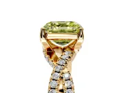 Solitaire Engagement Ring Setting for Fancy Yellow Asscher Cut Center with Narrow Twist Pave Band and Prong Head in Yellow Gold