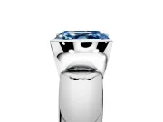 Tension Engagement Ring Setting for Fancy Blue Asscher Cut Center with Wide Flat Band and Tension Head in Sterling Silver