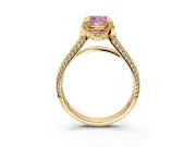 Solitaire Engagement Ring Setting for Fancy Pink Cushion Cut Center with Accented Split Shank and Prong Head in Yellow Gold