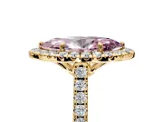 Halo Engagement Ring Setting for Fancy Pink Marquise Center with Raised Halo, Pave Band and Prong Head in Yellow Gold