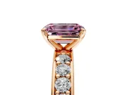 Solitaire Engagement Ring Setting for Fancy Pink Emerald Cut Center with Channel-Set Accents and Prong Head in Rose Gold