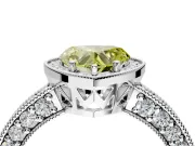 Milgrain Halo Engagement Ring Setting for Fancy Yellow Heart-Shaped Center with Wide Pave Band and Prong Head in Platinum