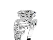 Solitaire Engagement Ring Setting for Oval Center with Pave Bypass Twist Band and Prong Head in White Gold