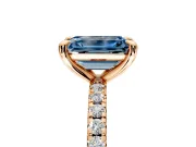 Solitaire Engagement Ring Setting for Fancy Blue Emerald Cut Center with Fine Pave Narrow Band and Prong Head in Rose Gold