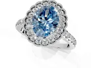 Milgrain Floral Halo Engagement Ring Setting for Fancy Blue Oval Center with Pave Band and Prong Head in Platinum