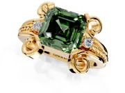 Solitaire Engagement Ring Setting for Fancy Green Asscher Cut Center with Twisted Band and Scroll Prong Head in Yellow Gold