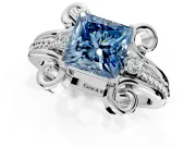 Solitaire Engagement Ring Setting for Fancy Blue Princess Cut Center with Twisted Band and Scroll Prong Head in Platinum