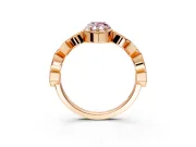 Milgrain Bezel Engagement Ring Setting for Fancy Pink Pear-Shaped Center with Marquise Stations and Bezel Head in Rose Gold