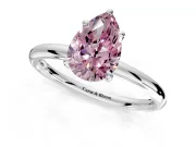 Hidden Halo Engagement Ring Setting for Fancy Pink Pear-Shaped Center with Thin Rounded Band and Prong Head in Platinum