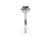 Starburst Halo Engagement Ring Setting for Fancy Green Cushion Cut Center with Thin Round-Wire Band and Prong Head in Sterling Silver