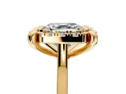 Single Halo Engagement Ring Setting for Asscher Cut Center with Corner Claws, Plain Band and Prong Head in Yellow Gold
