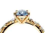 Solitaire Engagement Ring Setting for Fancy Blue Pear-Shaped Center with Trailing Leaf Accent Band and Prong Head in Yellow Gold