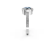 Halo Engagement Ring Setting for Fancy Blue Cushion Cut Center with Milgrain Halo, Pave Band and Prong Head in White Gold