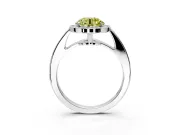 Bezel-Framed Halo Engagement Ring Setting for Fancy Yellow Round Cut Center with Pave Band and Prong Head in White Gold