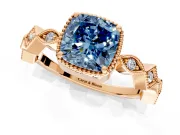 Milgrain Bezel Engagement Ring Setting for Fancy Blue Cushion Cut Center with Marquise Stations and Bezel Head in Rose Gold