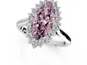 Starburst Halo Engagement Ring Setting for Fancy Pink Marquise Center with Thin Round-Wire Band and Prong Head in Platinum