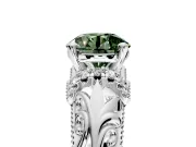 Solitaire Engagement Ring Setting for Fancy Green Round Cut Center with Filigree Accent Basket and Prong Head in Sterling Silver