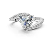 Solitaire Engagement Ring Setting for Heart-Shaped Center with Pave Bypass Swirl Band and Prong Head in Platinum