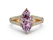 Solitaire Engagement Ring Setting for Fancy Pink Marquise Center with Pave Split Shank and Prong Head in Yellow Gold