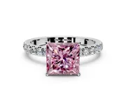 Open Basket Engagement Ring Setting for Fancy Pink Princess Cut Center with Pave Band and Prong Head in Sterling Silver