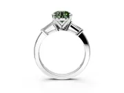 3 Stone Engagement Ring Setting for Fancy Green Round Cut Center with Channel Baguette Accents and Prong Head in Sterling Silver