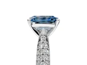 Solitaire Engagement Ring Setting for Fancy Blue Emerald Cut Center with Multi-Row Accents and Prong Head in Sterling Silver