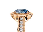 Milgrain Halo Engagement Ring Setting for Fancy Blue Oval Center with Pave Band and Prong Head in Rose Gold