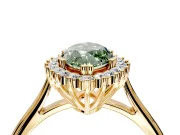 Starburst Halo Engagement Ring Setting for Fancy Green Marquise Center with Thin Round-Wire Band and Prong Head in Yellow Gold