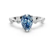 Solitaire Engagement Ring Setting for Fancy Blue Pear-Shaped Center with Bezel Station Band and Prong Head in Sterling Silver