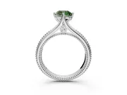 Solitaire Engagement Ring Setting for Fancy Green Cushion Cut Center with Milgrain Cathedral Band and Prong Head in Platinum