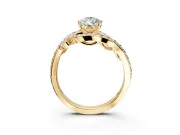 Solitaire Engagement Ring Setting for Pear-Shaped Center with Pave Bypass Twist Band and Prong Head in Yellow Gold