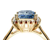 Starburst Halo Engagement Ring Setting for Fancy Blue Princess Cut Center with Thin Round-Wire Band and Prong Head in Yellow Gold
