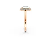 Halo Engagement Ring Setting for Fancy Green Radiant Cut Center with Plain Tapered Band and Prong Head in Rose Gold