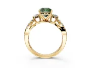 3 Stone Engagement Ring Setting for Fancy Green Cushion Cut Center with Pave Split Shank and Prong Head in Yellow Gold