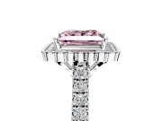 Milgrain Floral Halo Engagement Ring Setting for Fancy Pink Princess Cut Center with Pave Band and Prong Head in Platinum