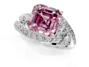 Halo Engagement Ring Setting for Fancy Pink Asscher Cut Center with Marquise and Pave Bypass Band and Prong Head in Sterling Silver