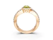 Halo Engagement Ring Setting for Fancy Yellow Emerald Cut Center with Wide-Open Pave Split Shank and Prong Head in Rose Gold