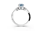 Leaf Motif Engagement Ring Setting for Fancy Blue Oval Center with Pave Band and Prong Head in Platinum
