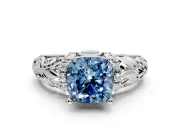 Solitaire Engagement Ring Setting for Fancy Blue Cushion Cut Center with Filigree Accent Basket and Prong Head in Platinum