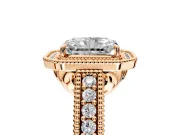 Milgrain Halo Engagement Ring Setting for Radiant Cut Center with Pave Band and Prong Head in Rose Gold
