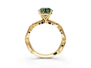 Solitaire Engagement Ring Setting for Fancy Green Round Cut Center with Marquise Panel Band and Prong Head in Yellow Gold