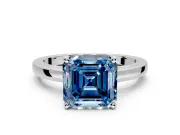 Solitaire Engagement Ring Setting for Fancy Blue Asscher Cut Center with Basket Rail and Prong Head in Platinum