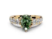 Solitaire Engagement Ring Setting for Fancy Green Pear-Shaped Center with Graduated Shared Prongs and Prong Head in Yellow Gold