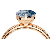Solitaire Engagement Ring Setting for Fancy Blue Heart-Shaped Center with Scrollwork Band and Prong Head in Rose Gold