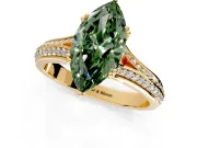 Solitaire Engagement Ring Setting for Fancy Green Marquise Center with Pave Rail Split Shank and Prong Head in Yellow Gold