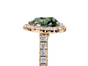 Halo Engagement Ring Setting for Fancy Green Heart-Shaped Center with Narrowing Pave Band and Prong Head in Rose Gold