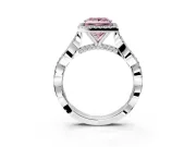 Halo Engagement Ring Setting for Fancy Pink Princess Cut Center with Twist Band and Prong Head in White Gold